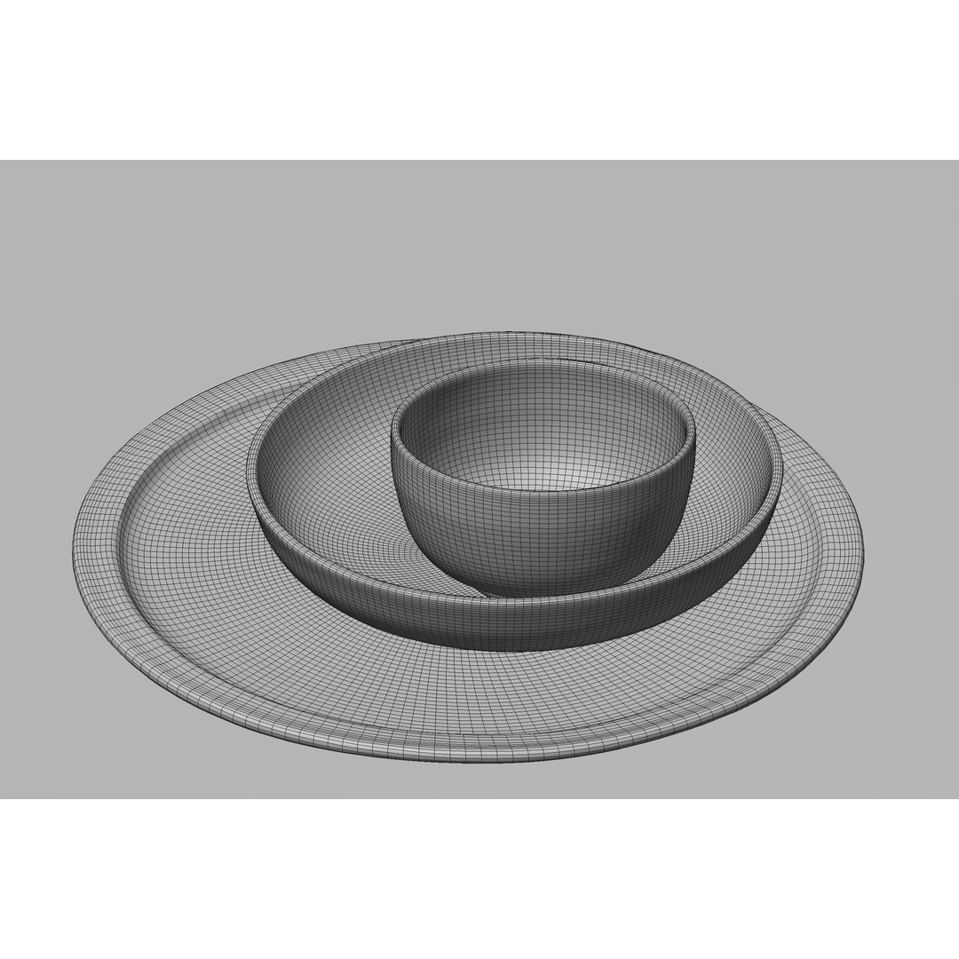 Ceramic Set 3D Model – Handmade Green Grey Kitchenware, FBX, OBJ - View 9