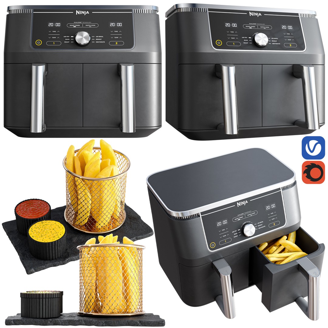 Ninja Air Fryer 3D Model – Realistic Kitchen Appliance, PBR Textures - View 11
