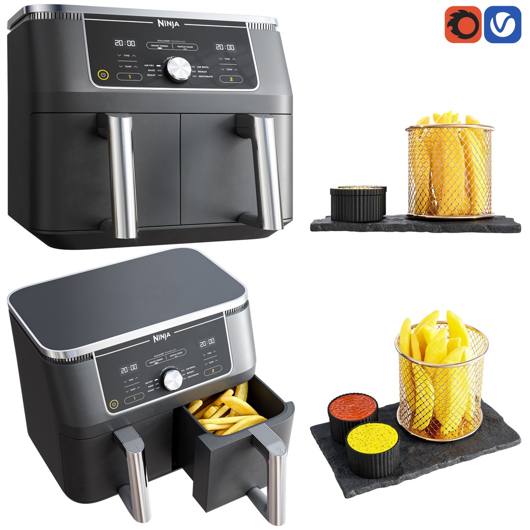 Ninja Air Fryer 3D Model – Realistic Kitchen Appliance, PBR Textures - View 12