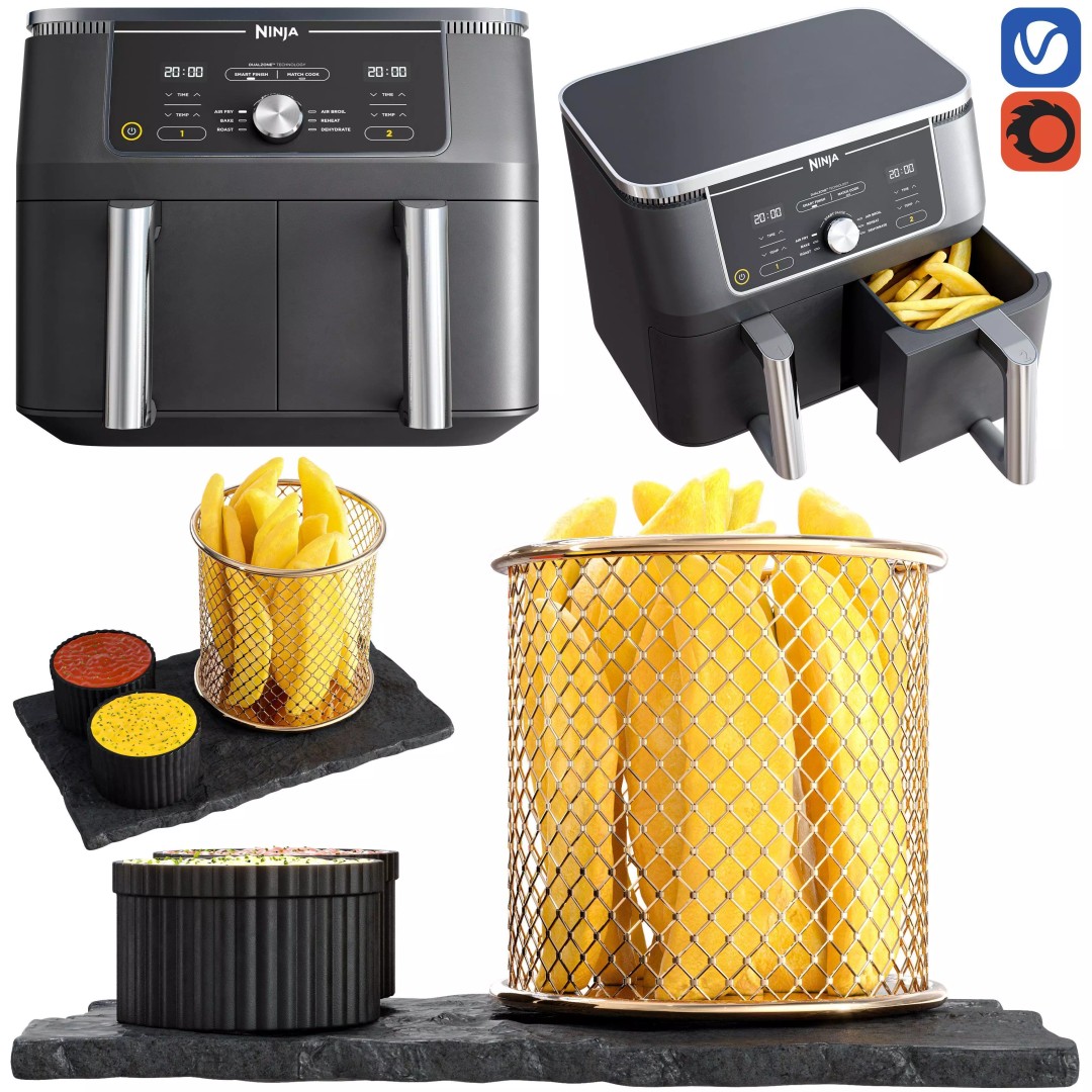 Ninja Air Fryer 3D Model – Realistic Kitchen Appliance, PBR Textures - View 2