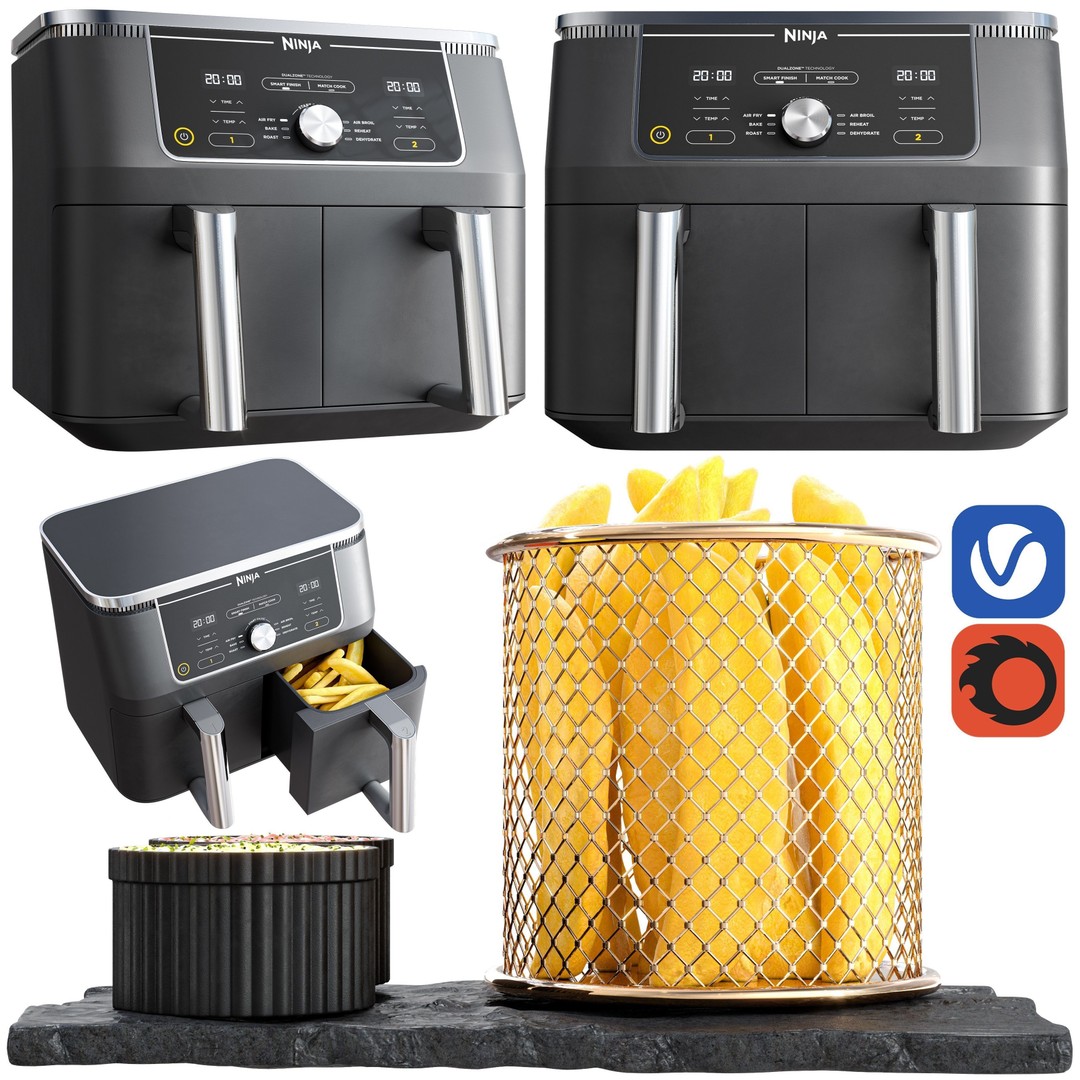 Ninja Air Fryer 3D Model – Realistic Kitchen Appliance, PBR Textures - View 7