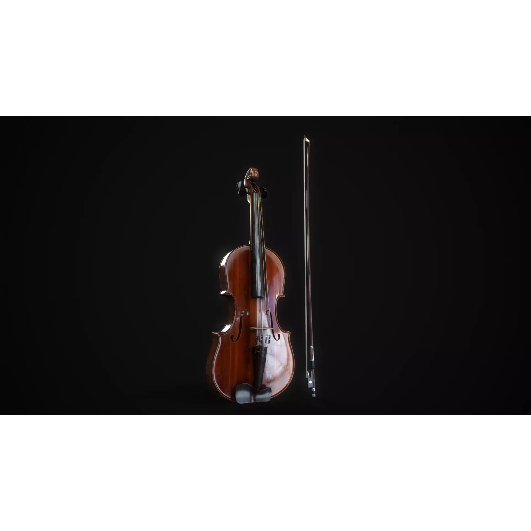 Violin 3D Model – Low Poly Game Ready Asset, FBX, OBJ, Blender - View 2