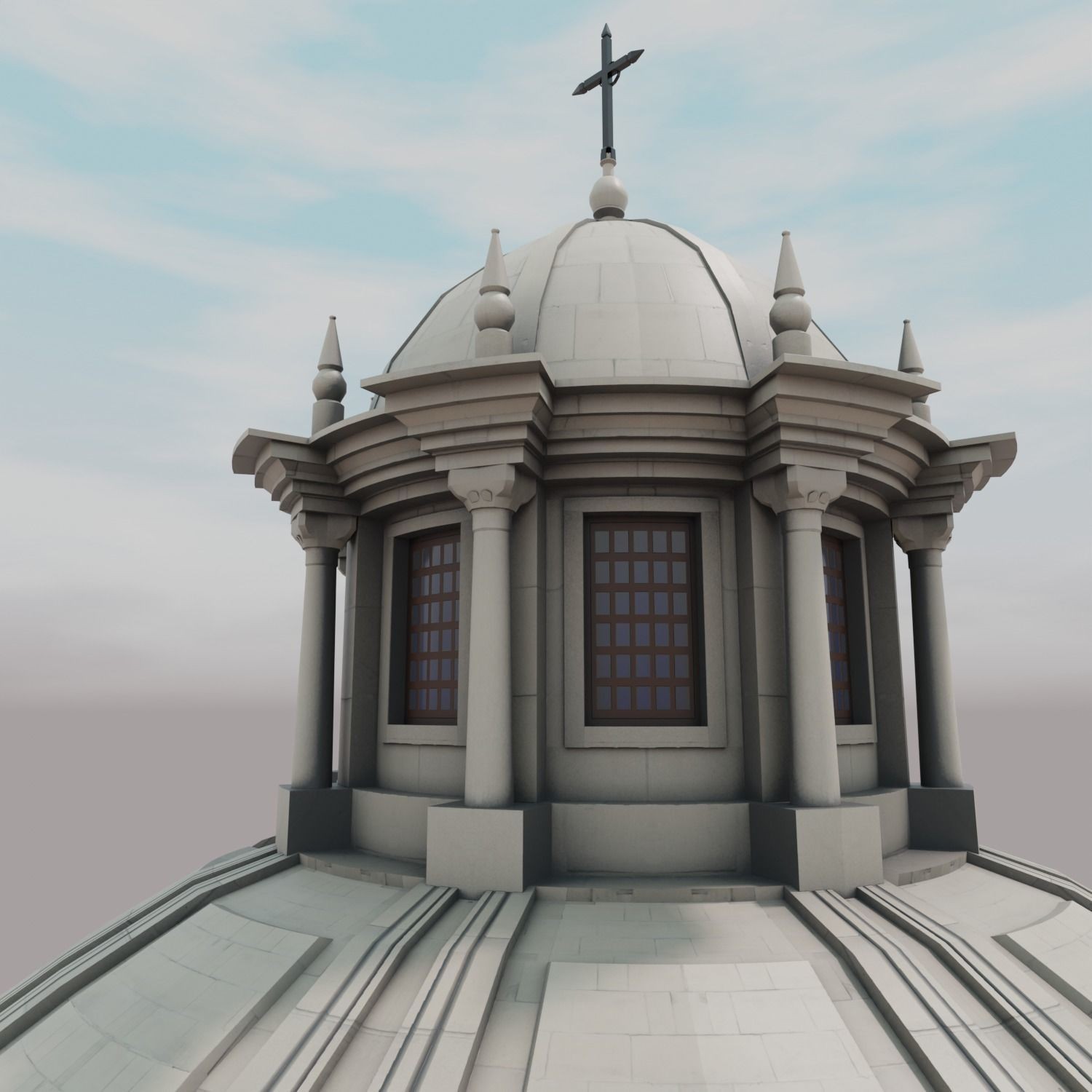 Classic Chapel with Dome - Low-Poly Game-Ready 3D Model - View 12