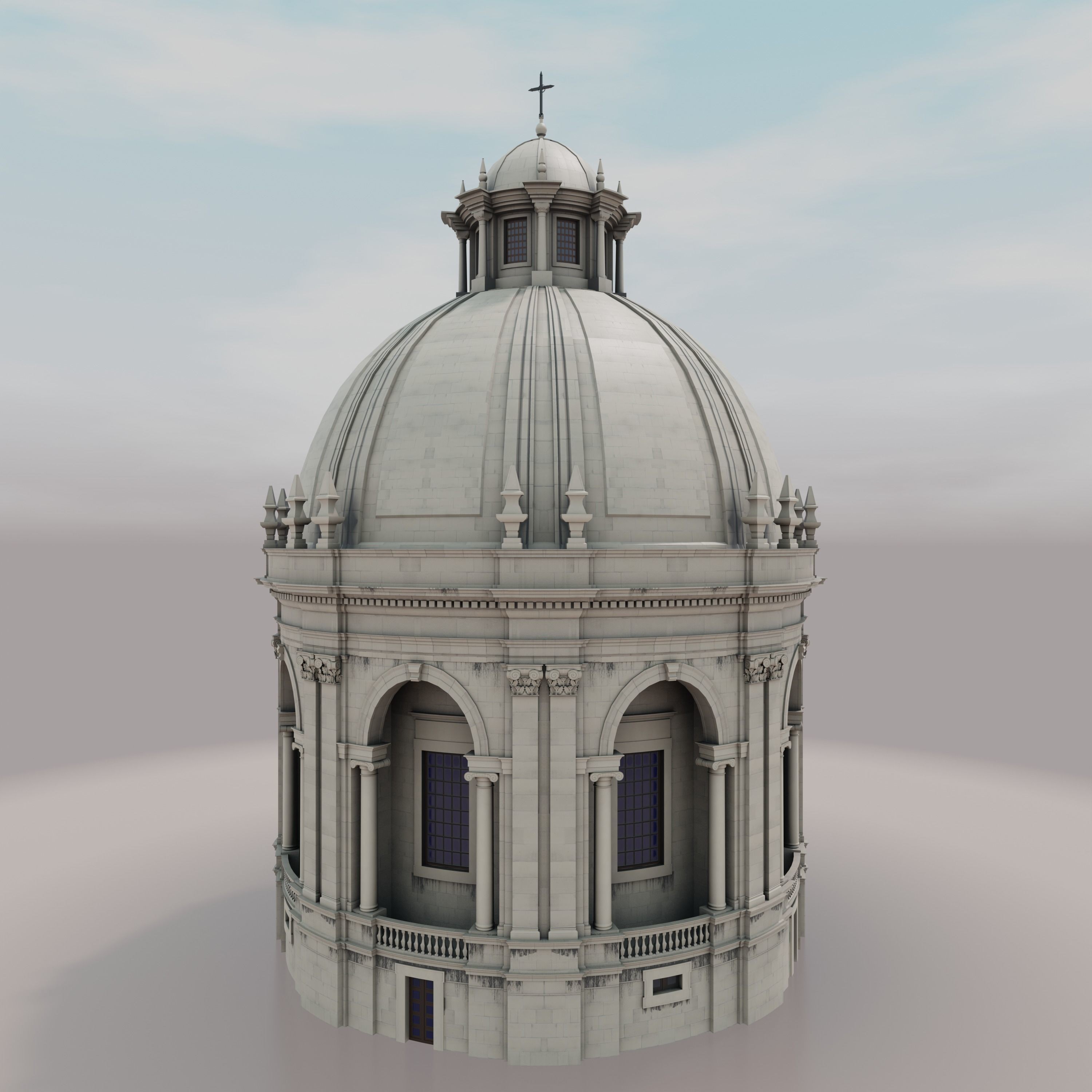 Classic Chapel with Dome - Low-Poly Game-Ready 3D Model - View 3