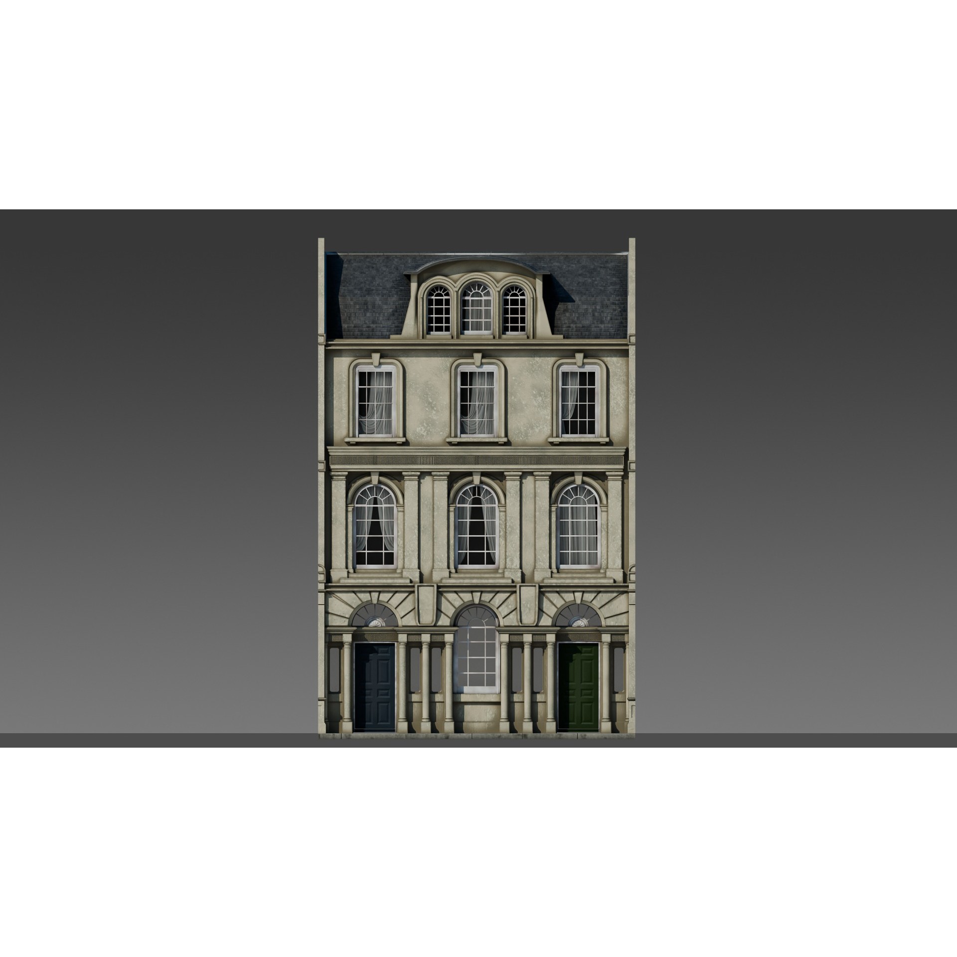 European Apartment Building Modular Set - Game-Ready 3D Model - View 4