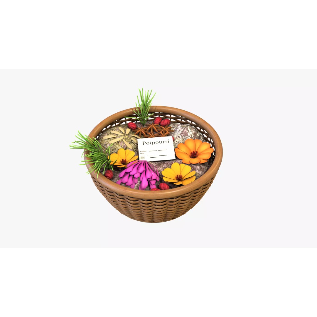 Potpourri 3D Model – Low Poly Decorative Basket with PBR Textures - View 2