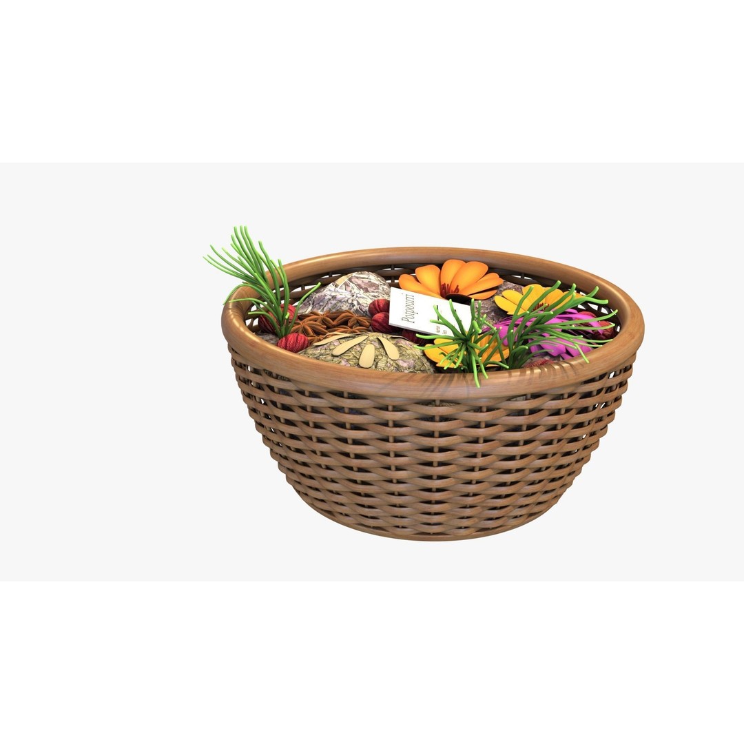 Potpourri 3D Model – Low Poly Decorative Basket with PBR Textures - View 3