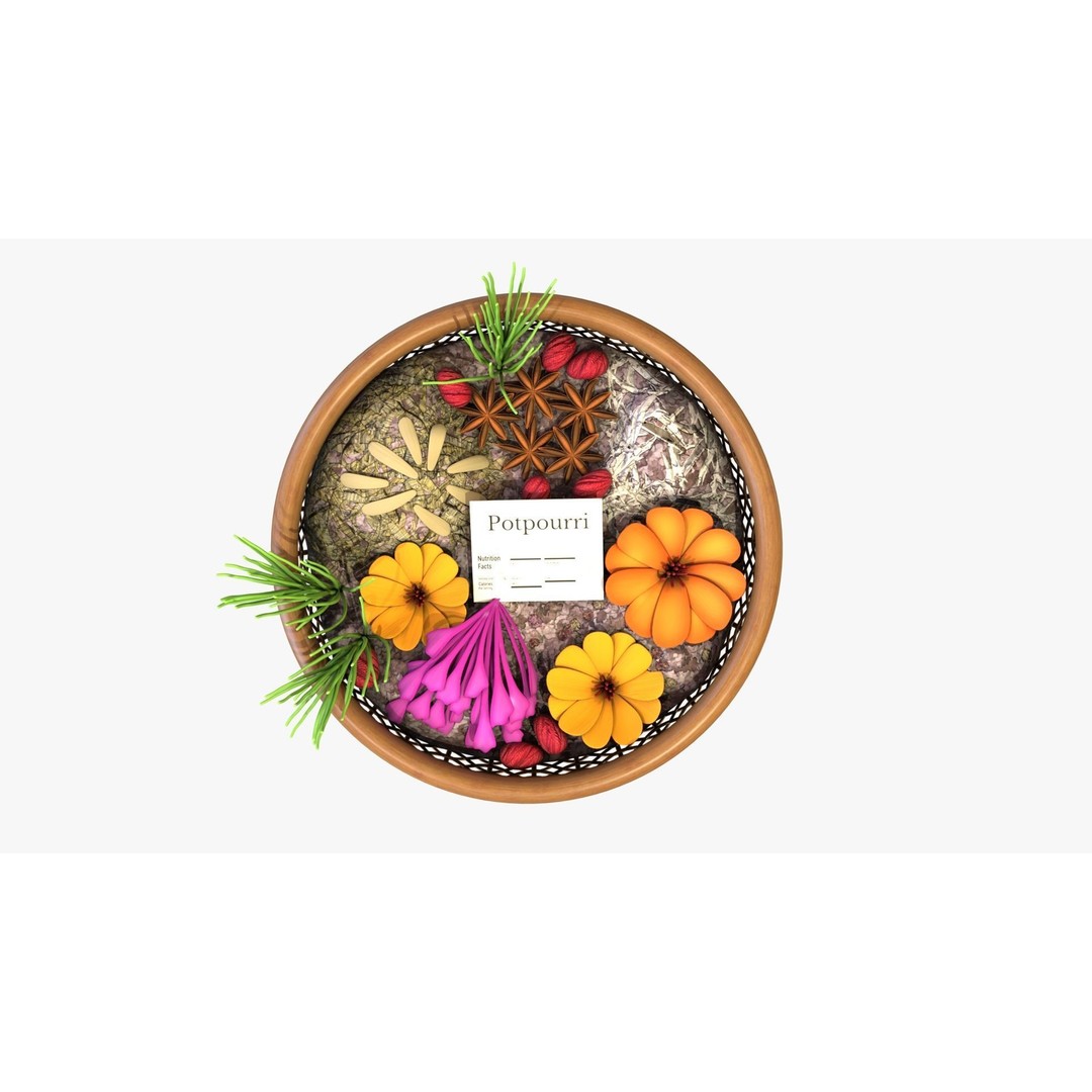 Potpourri 3D Model – Low Poly Decorative Basket with PBR Textures - View 4