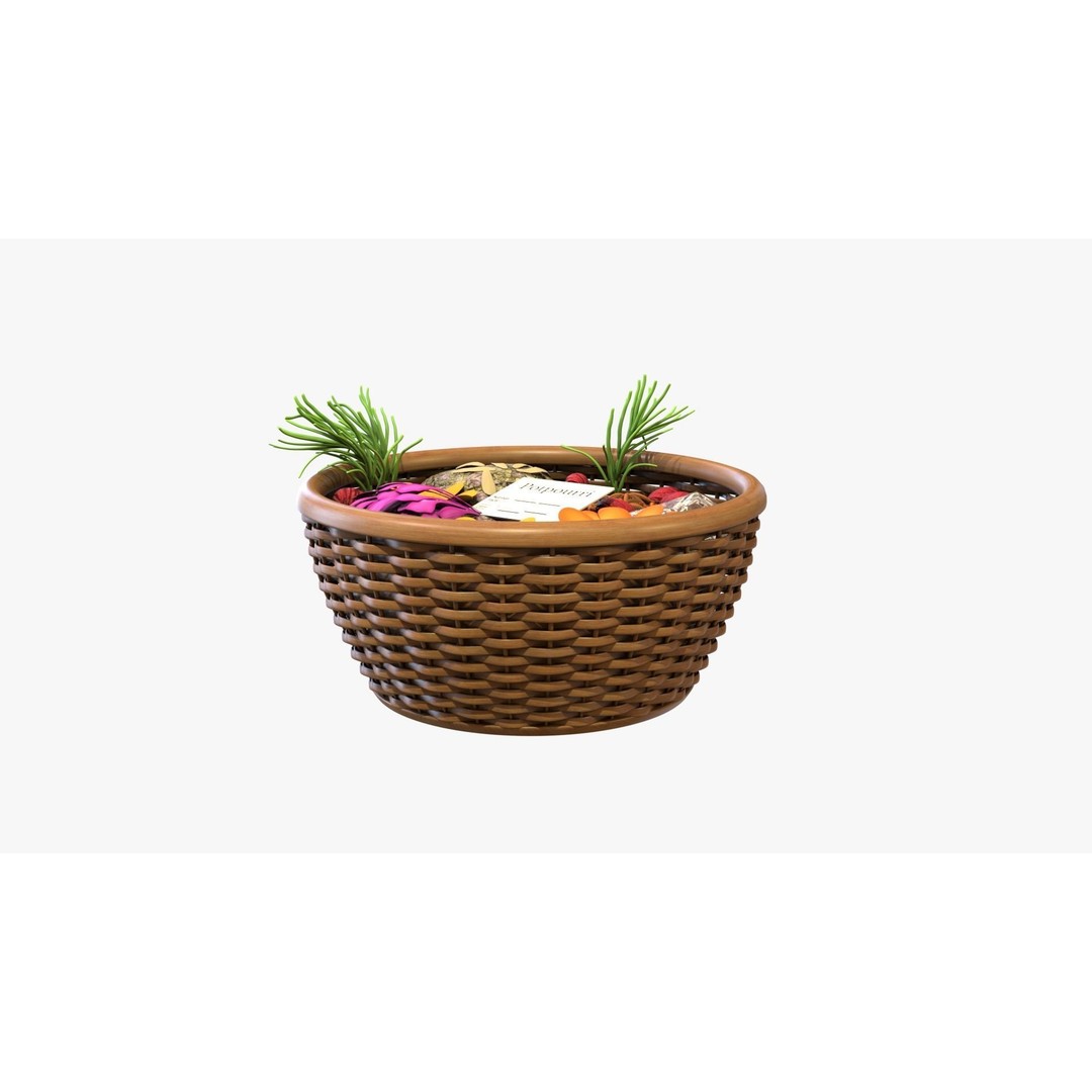 Potpourri 3D Model – Low Poly Decorative Basket with PBR Textures - View 5