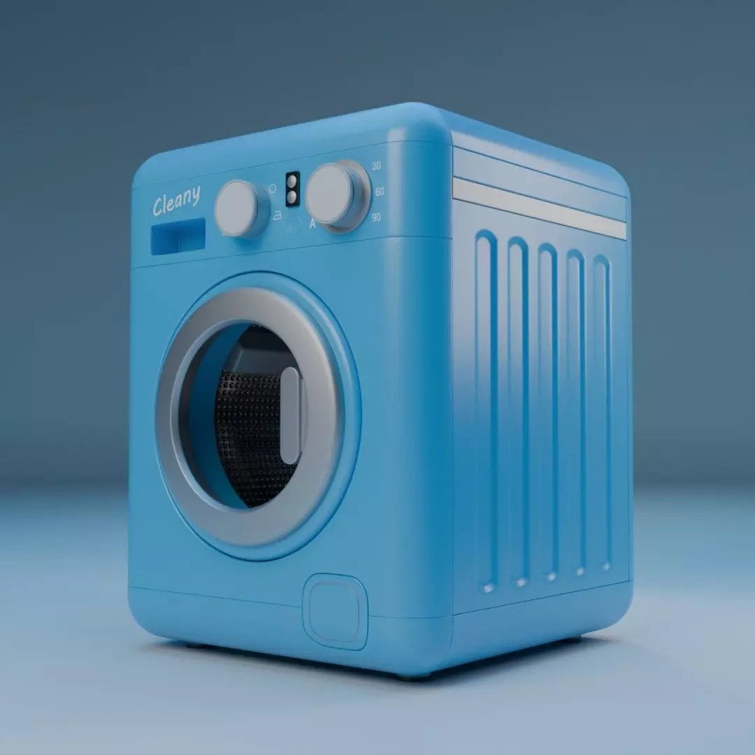 Washing Machine 3D Model – Low Poly Stylized Appliance, FBX - View 2