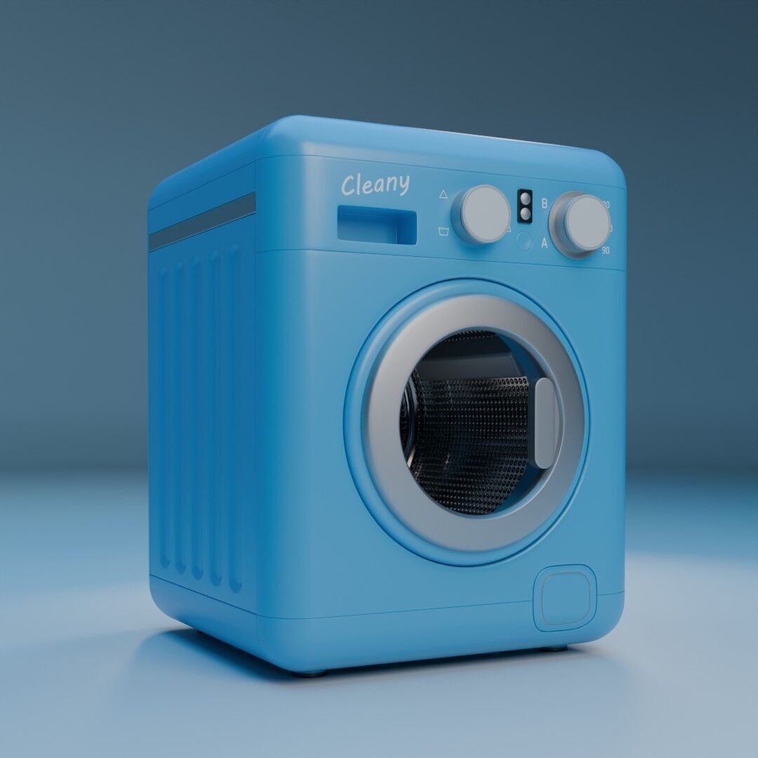Washing Machine 3D Model – Low Poly Stylized Appliance, FBX - View 3