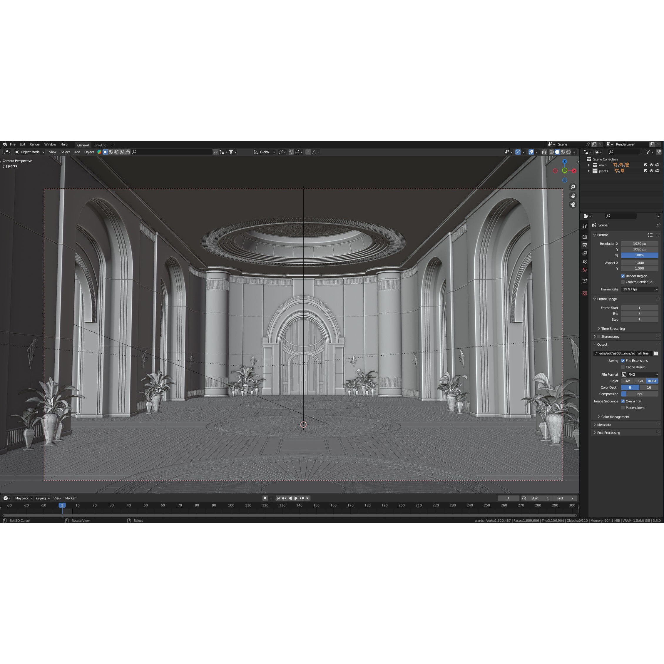 Classic Art Deco Hall - High-Poly 3D Model