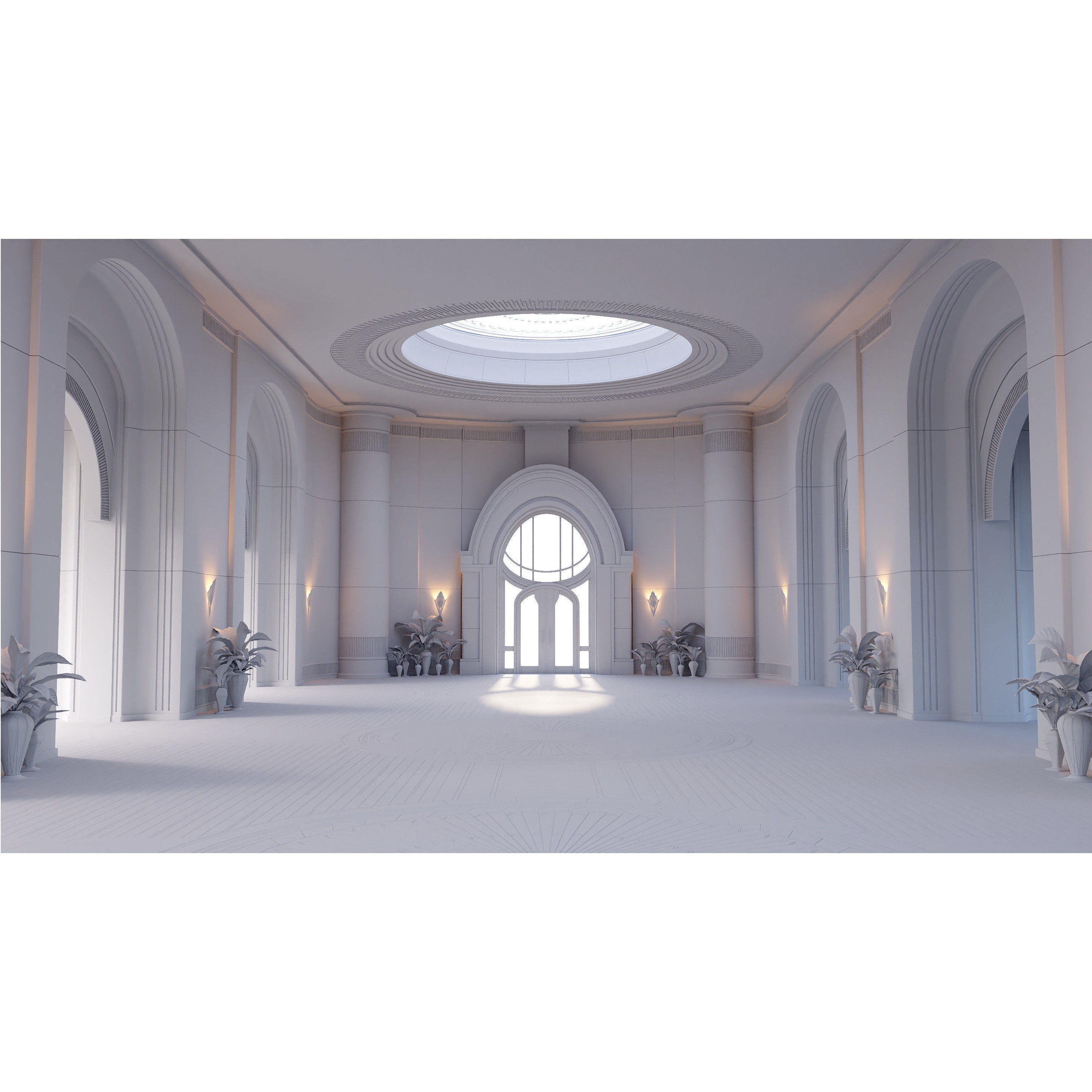 Classic Art Deco Hall - High-Poly 3D Model - View 9