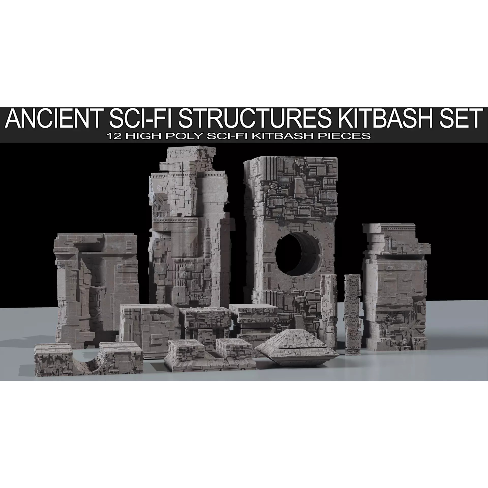 Ancient Sci-Fi Kitbash - Game-Ready 3D Model - View 2