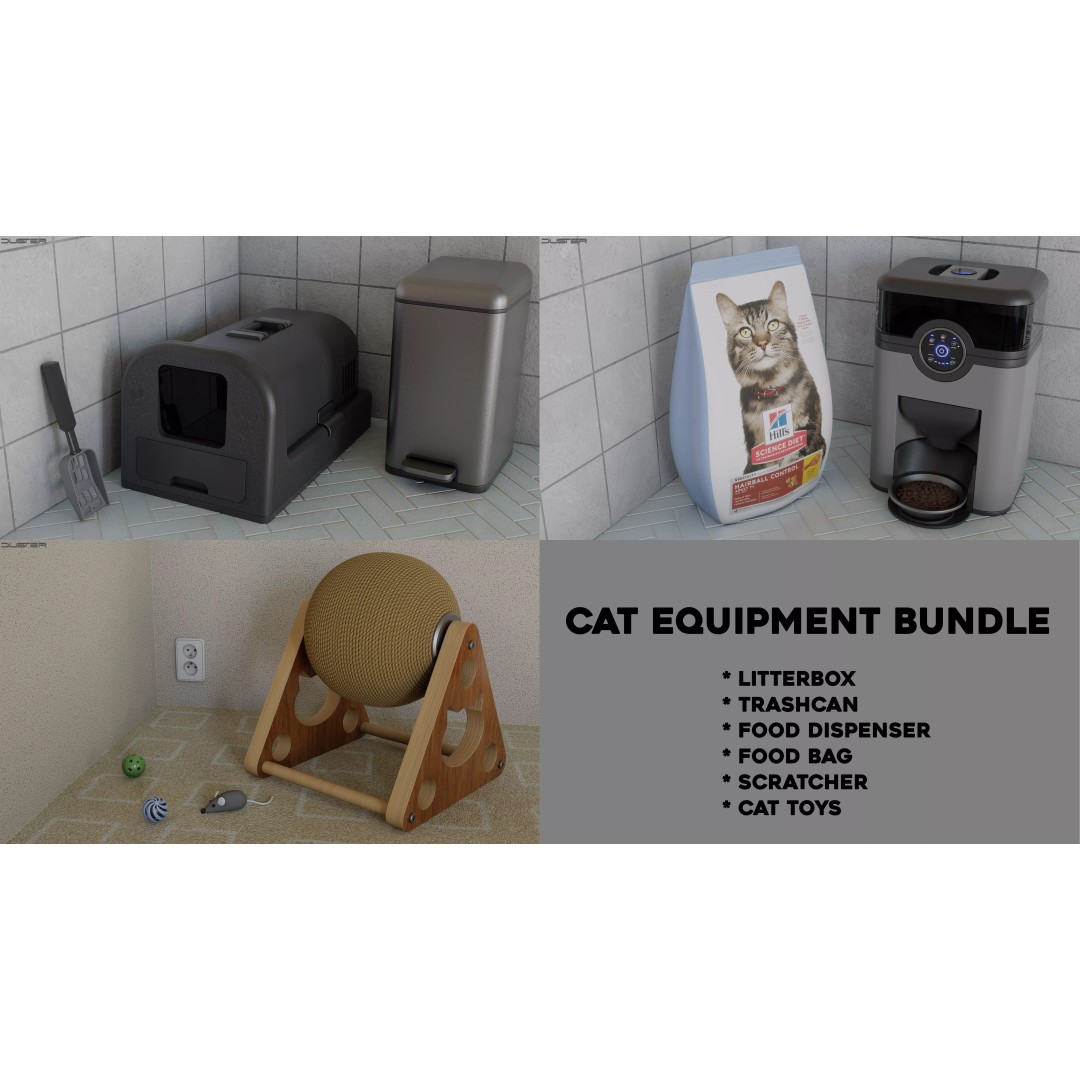 Cat Equipment 3D Model – Realistic PBR Bundle for Unity, FBX, OBJ - View 2
