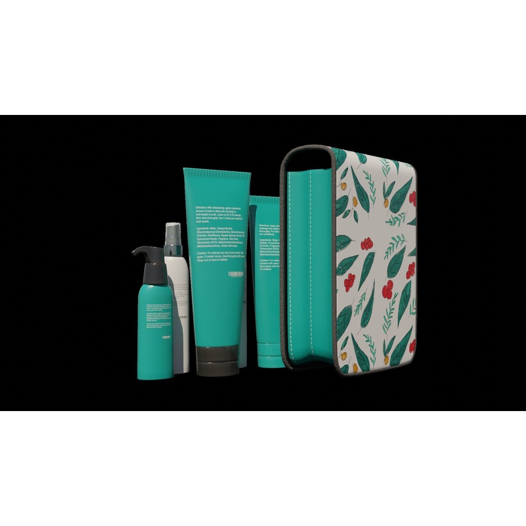 Holiday Hair Care Kit 3D Model – PBR Textured Blender Asset - View 3