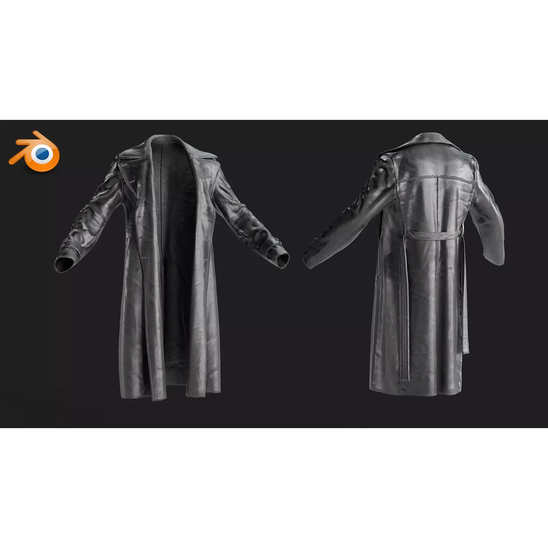 Black Leather Coat - Low-Poly Game-Ready 3D Model - View 10