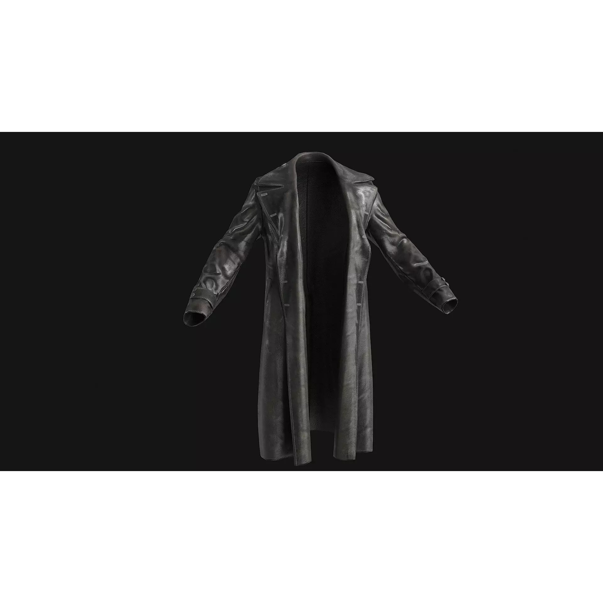 Black Leather Coat - Low-Poly Game-Ready 3D Model - View 11