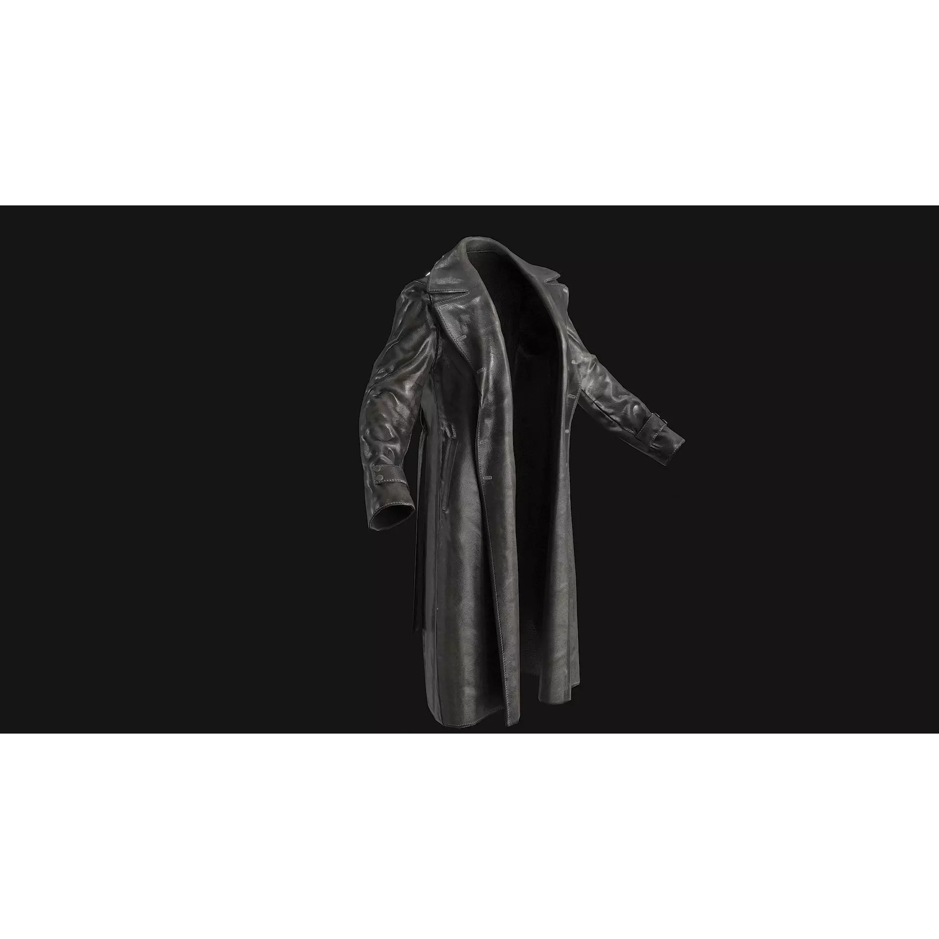 Black Leather Coat - Low-Poly Game-Ready 3D Model - View 12