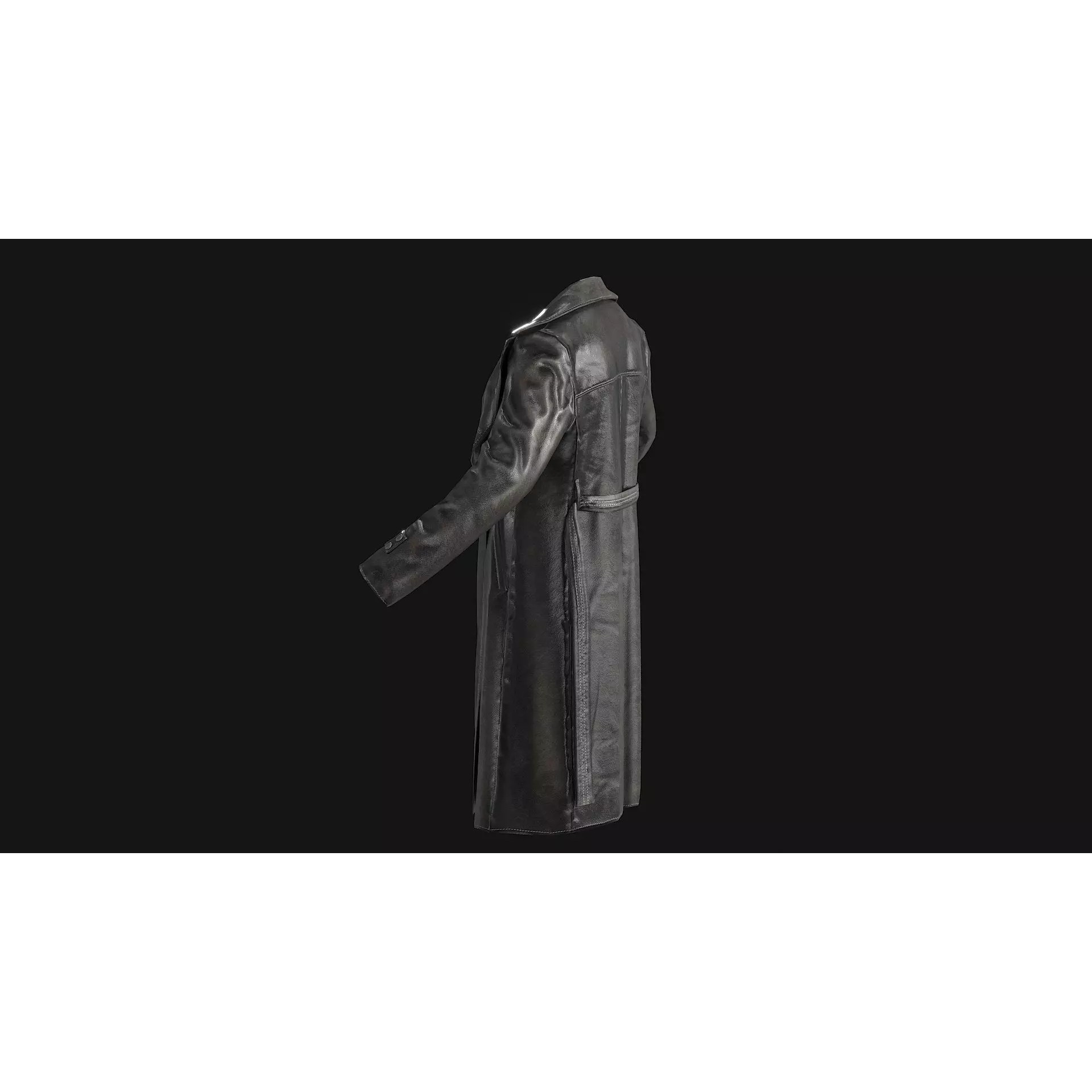 Black Leather Coat - Low-Poly Game-Ready 3D Model - View 16