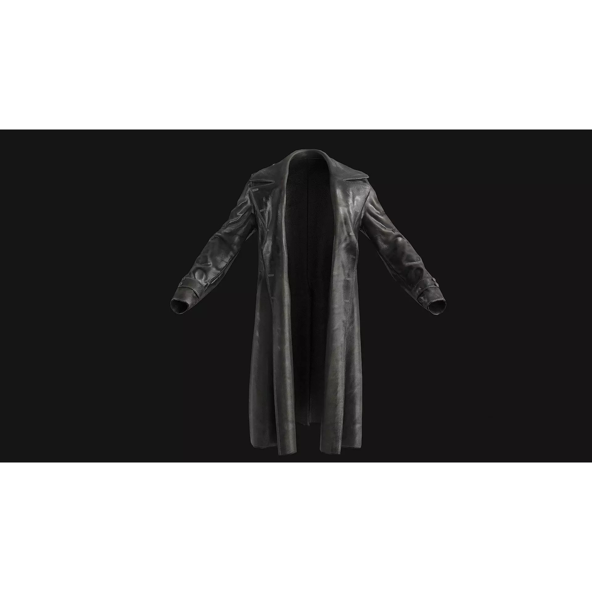 Black Leather Coat - Low-Poly Game-Ready 3D Model - View 18