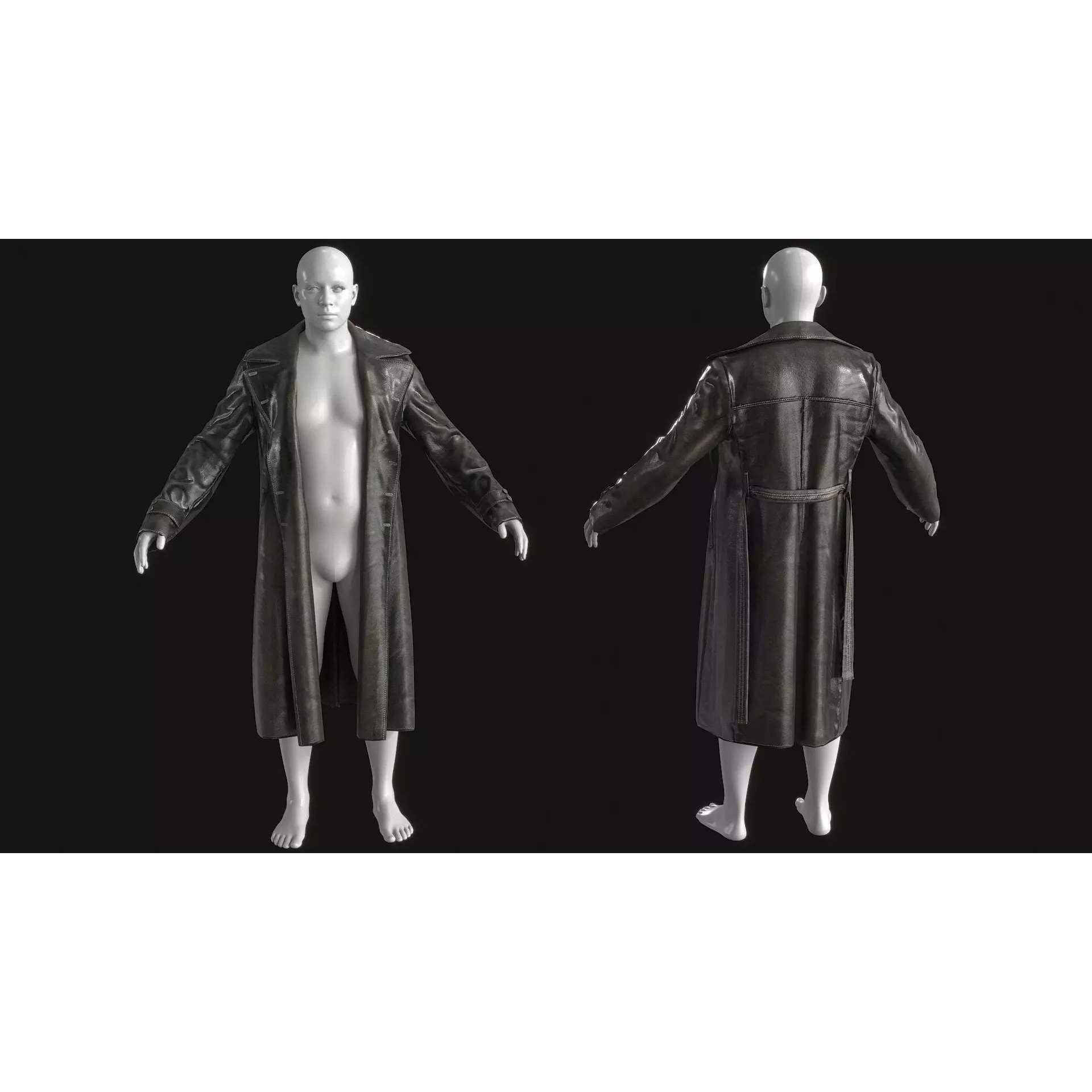 Black Leather Coat - Low-Poly Game-Ready 3D Model - View 2