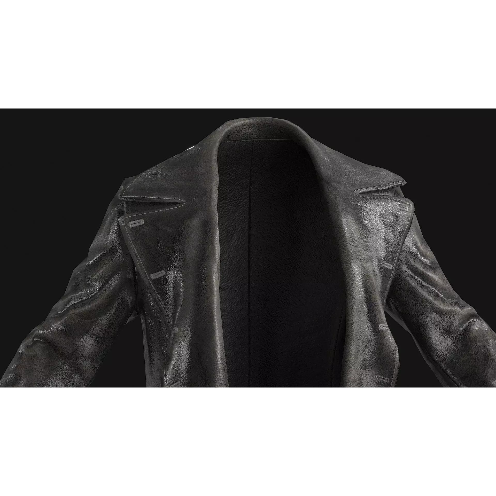 Black Leather Coat - Low-Poly Game-Ready 3D Model - View 3