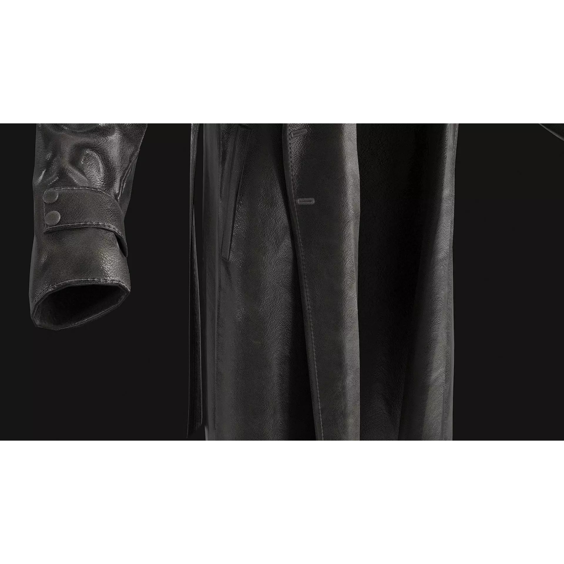 Black Leather Coat - Low-Poly Game-Ready 3D Model - View 4
