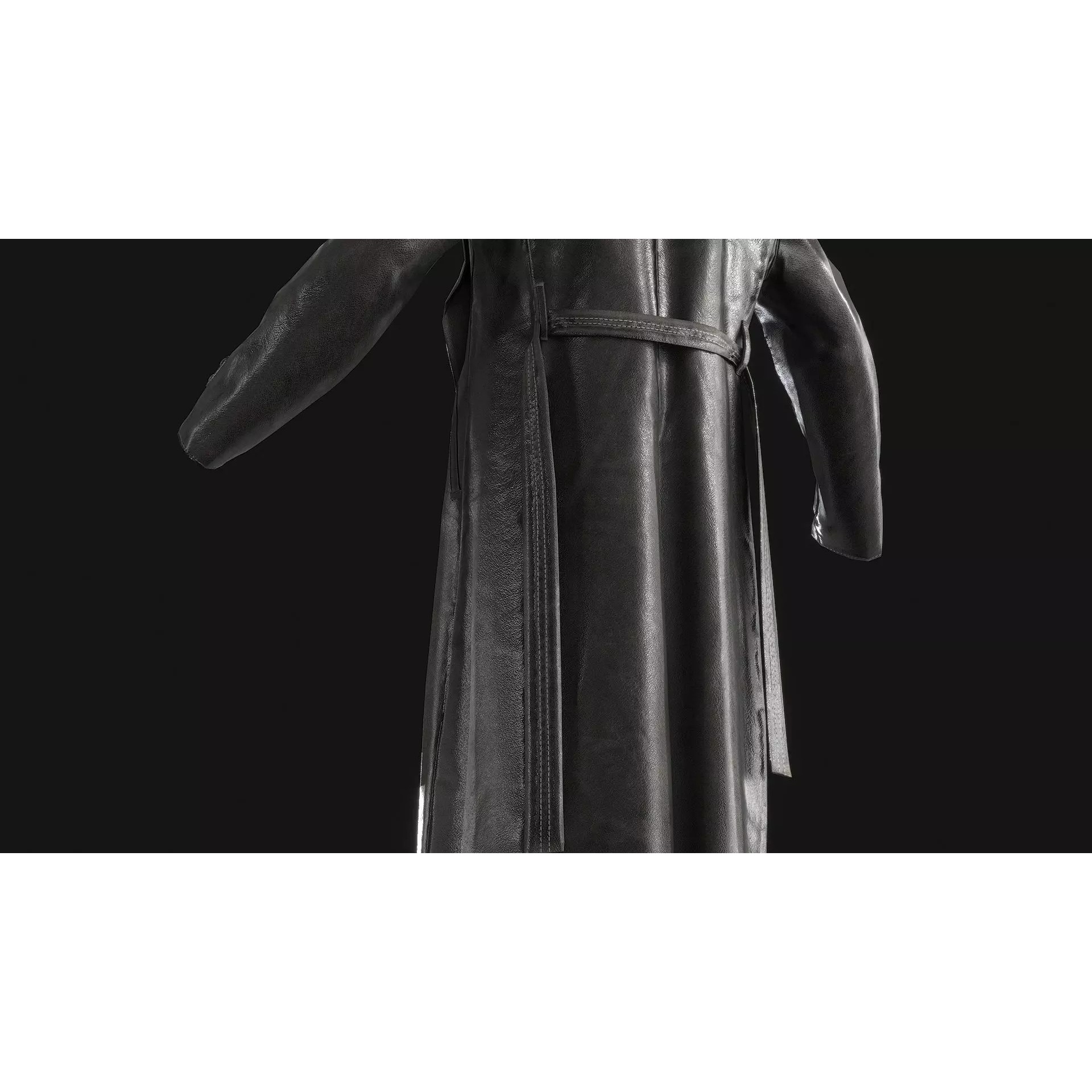 Black Leather Coat - Low-Poly Game-Ready 3D Model - View 6
