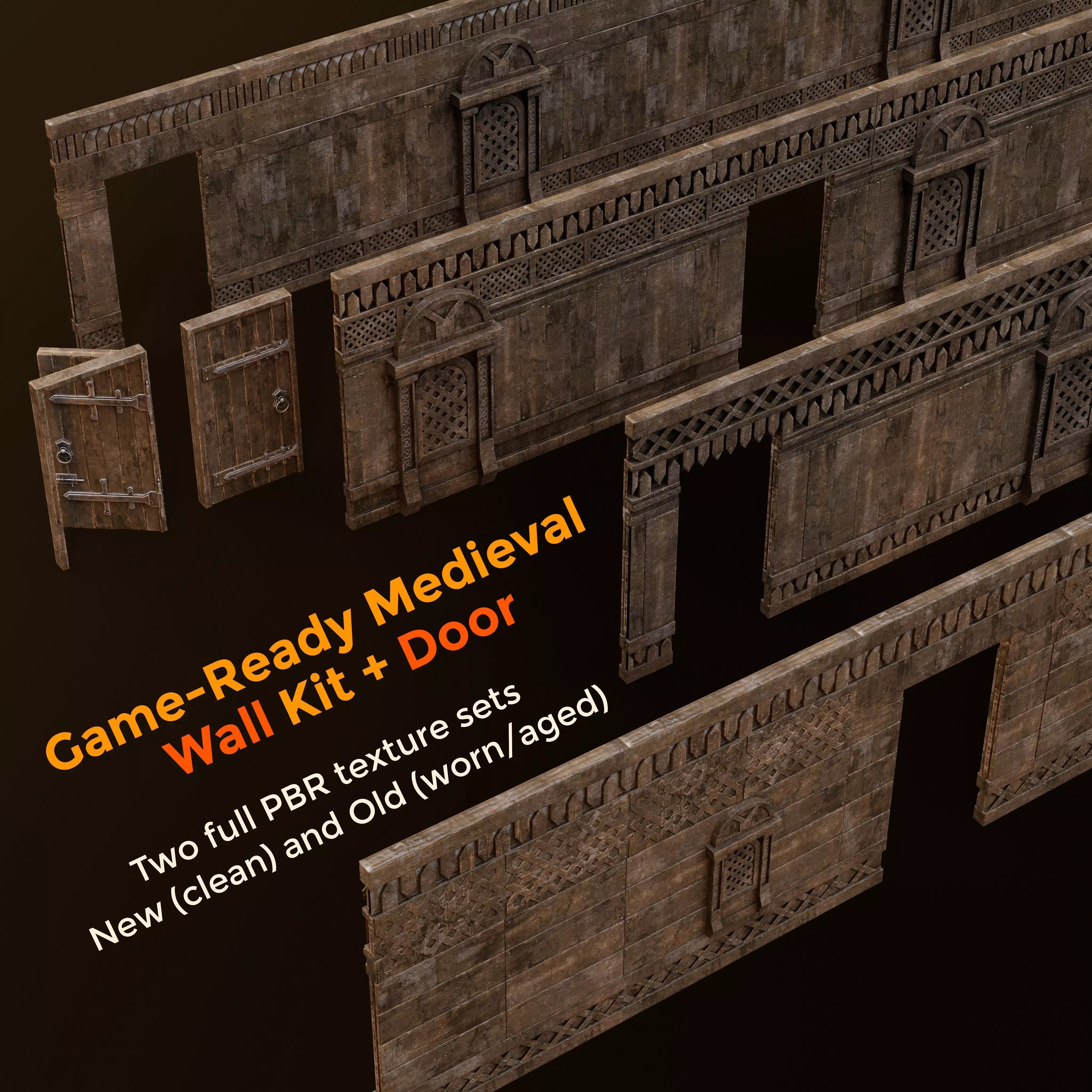 Medieval Modular Wall and Door Pack - Low-Poly Game-Ready 3D Model - View 2