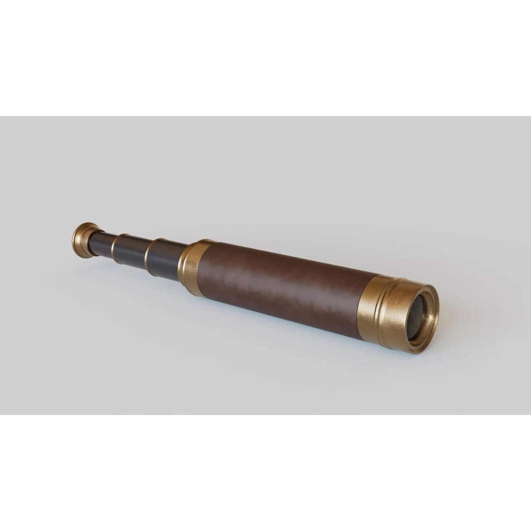 Antique Spyglass 3D Model – Low Poly PBR Game Asset, FBX, OBJ - View 2
