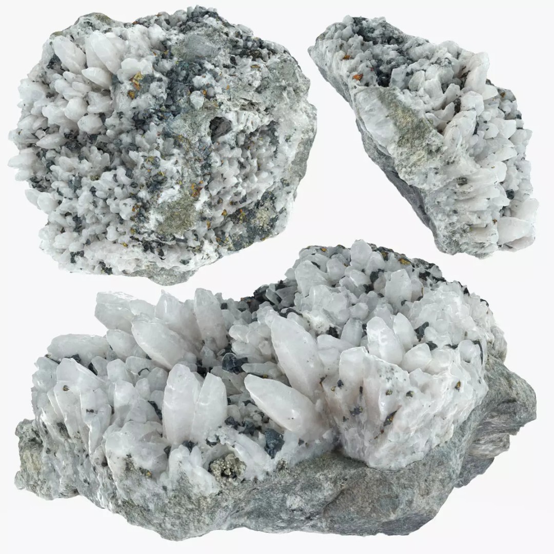 Quartz Pyrite Chalcopyrite 3D Model – Low Poly Gemstone, FBX & OBJ - View 2