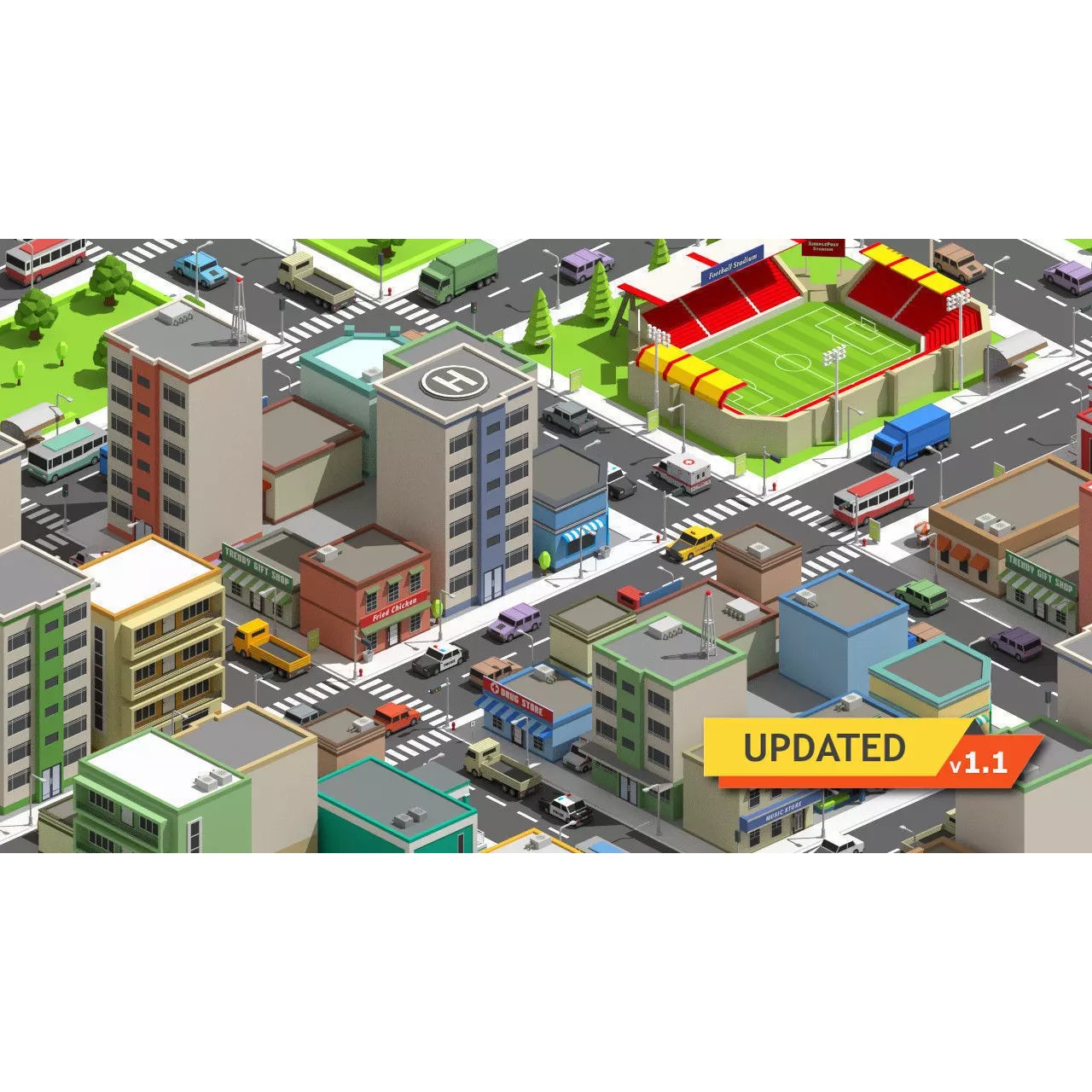 SimplePoly City - Low-Poly Game-Ready 3D Model - View 2