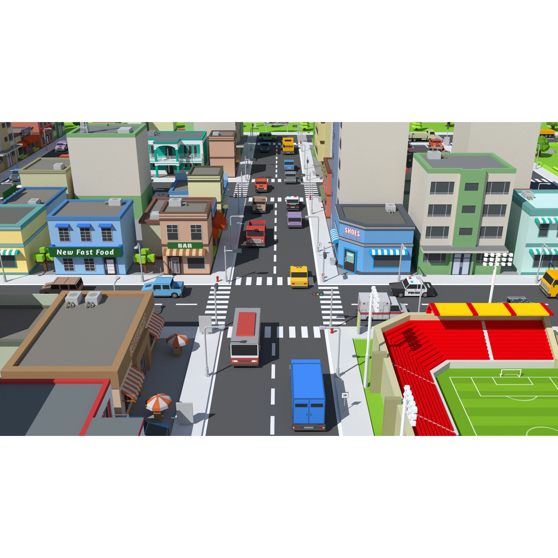 SimplePoly City - Low-Poly Game-Ready 3D Model - View 3