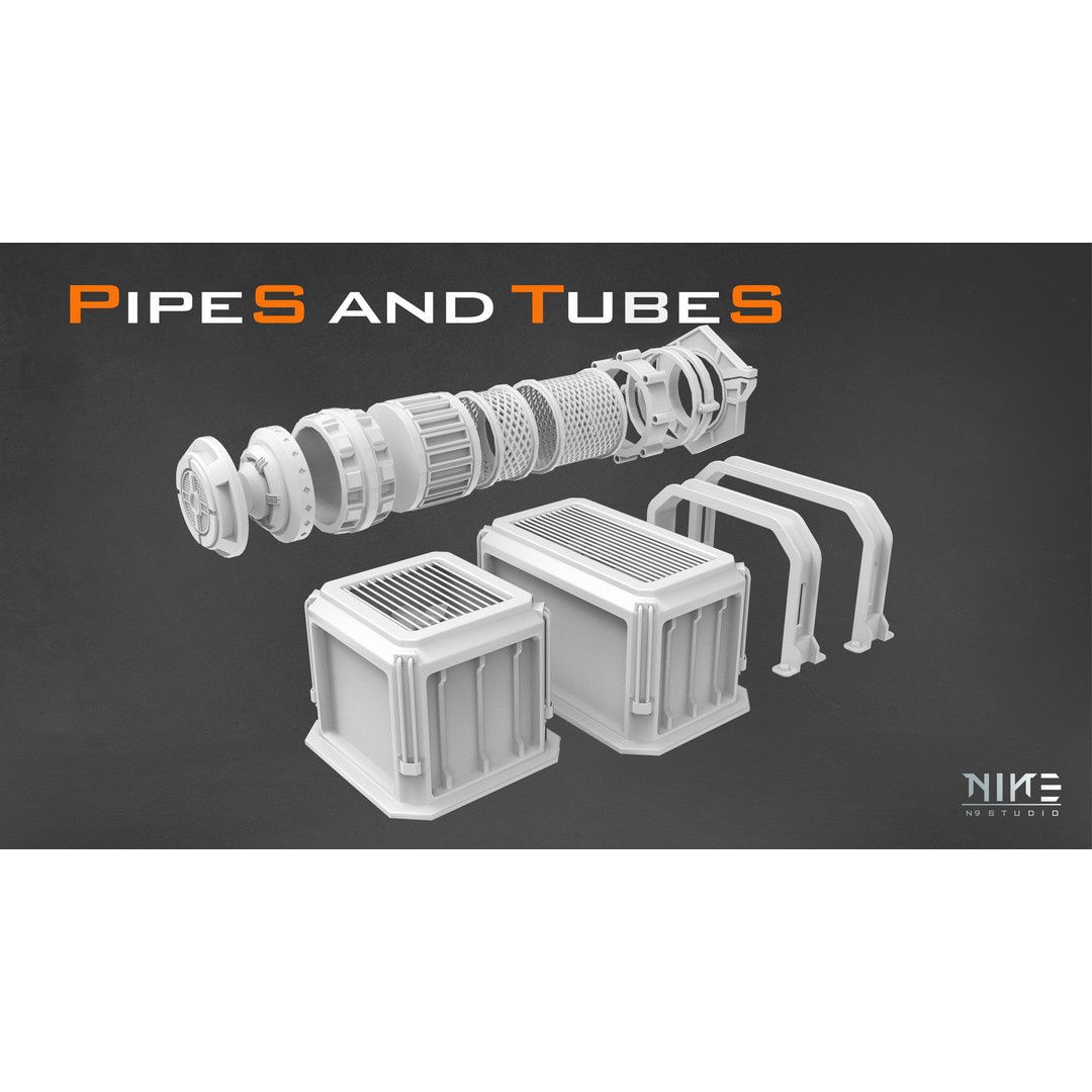 Pipes and Tubes 3D Model – Industrial Kitbash, FBX, OBJ, Blender