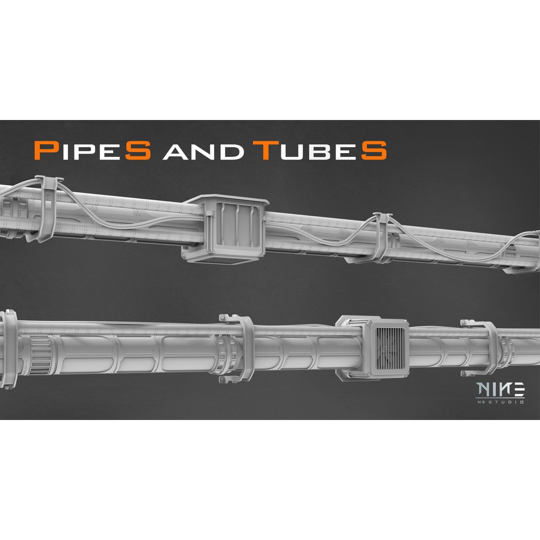 Pipes and Tubes 3D Model – Industrial Kitbash, FBX, OBJ, Blender - View 3