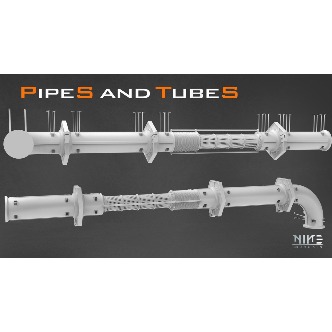 Pipes and Tubes 3D Model – Industrial Kitbash, FBX, OBJ, Blender - View 4