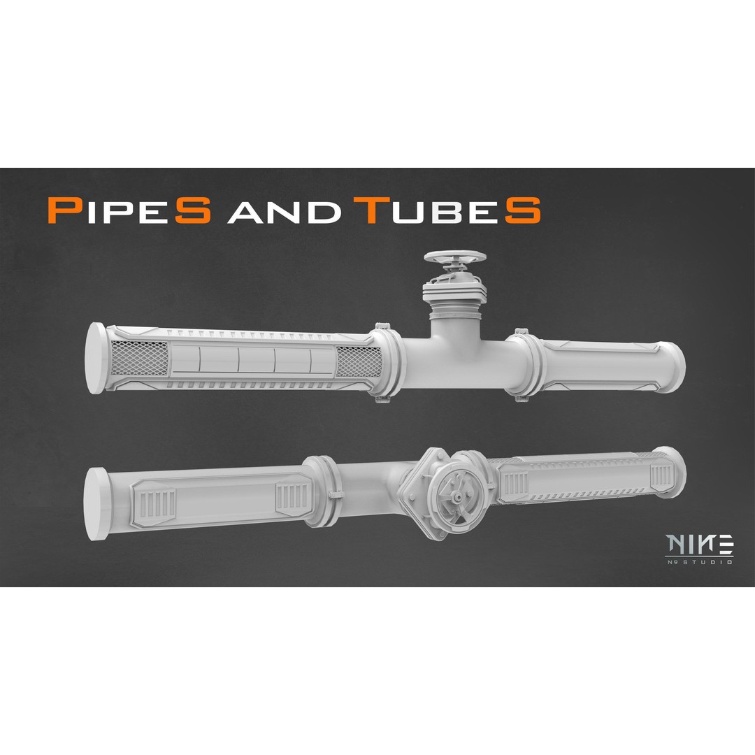 Pipes and Tubes 3D Model – Industrial Kitbash, FBX, OBJ, Blender - View 5