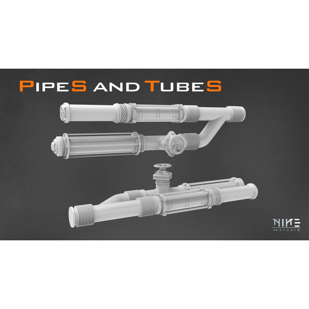Pipes and Tubes 3D Model – Industrial Kitbash, FBX, OBJ, Blender - View 6