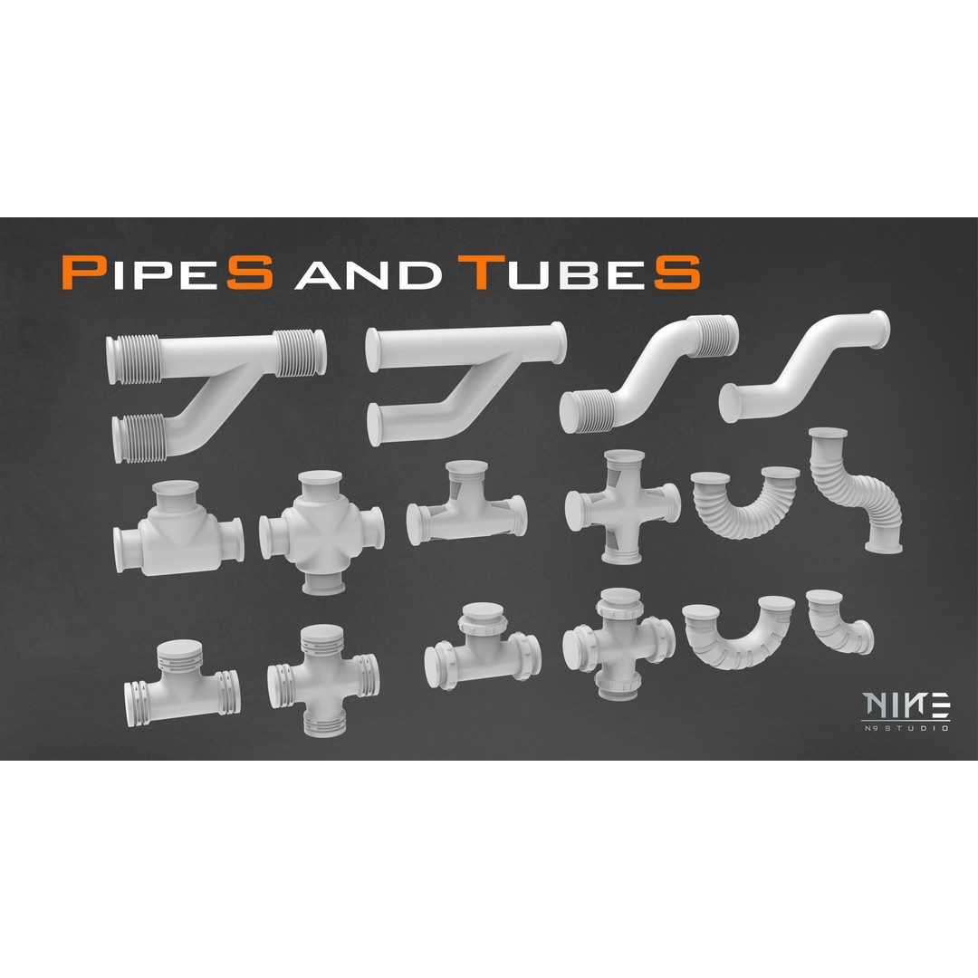 Pipes and Tubes 3D Model – Industrial Kitbash, FBX, OBJ, Blender - View 7