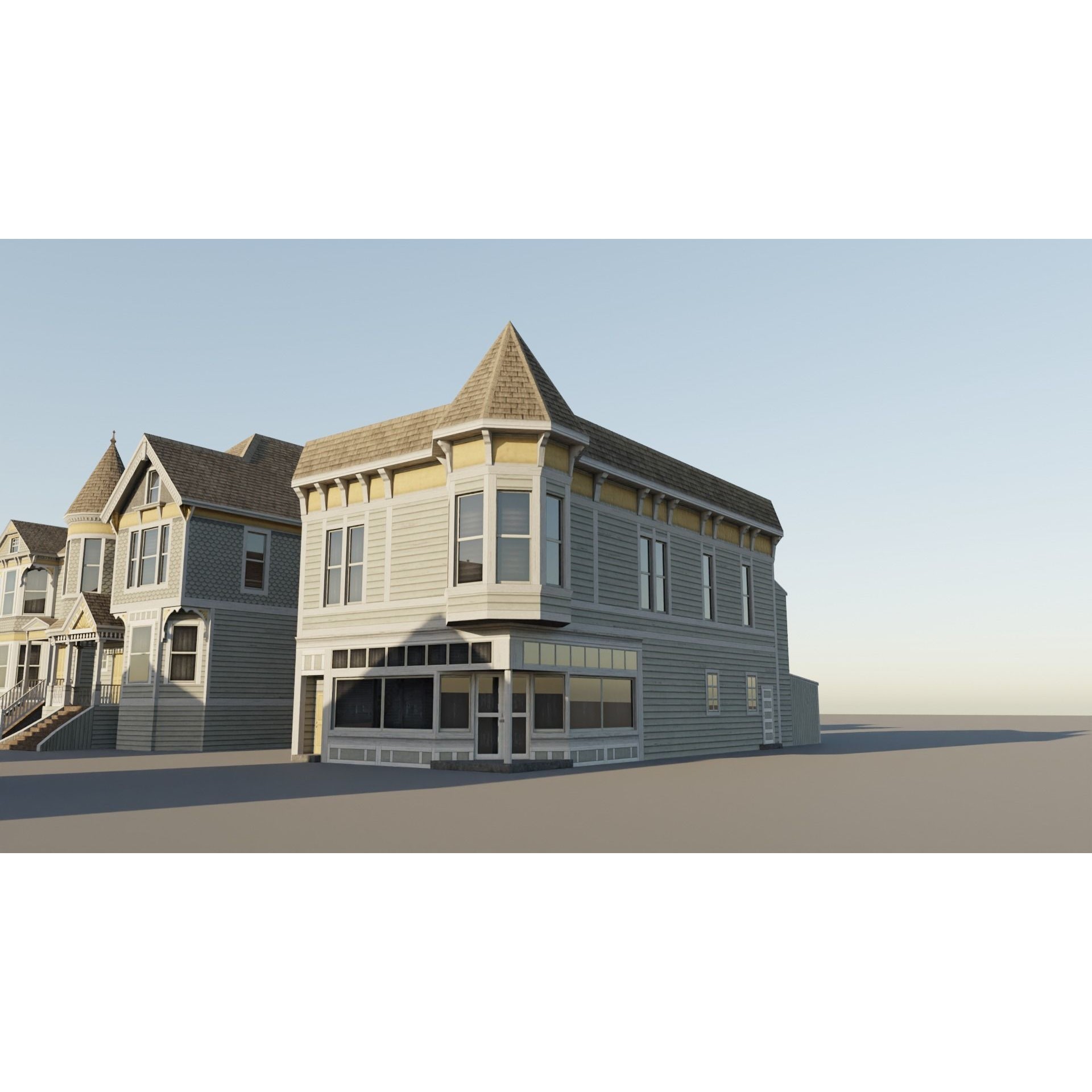 American Queen Anne Houses - Low-Poly Game-Ready 3D Model - View 10