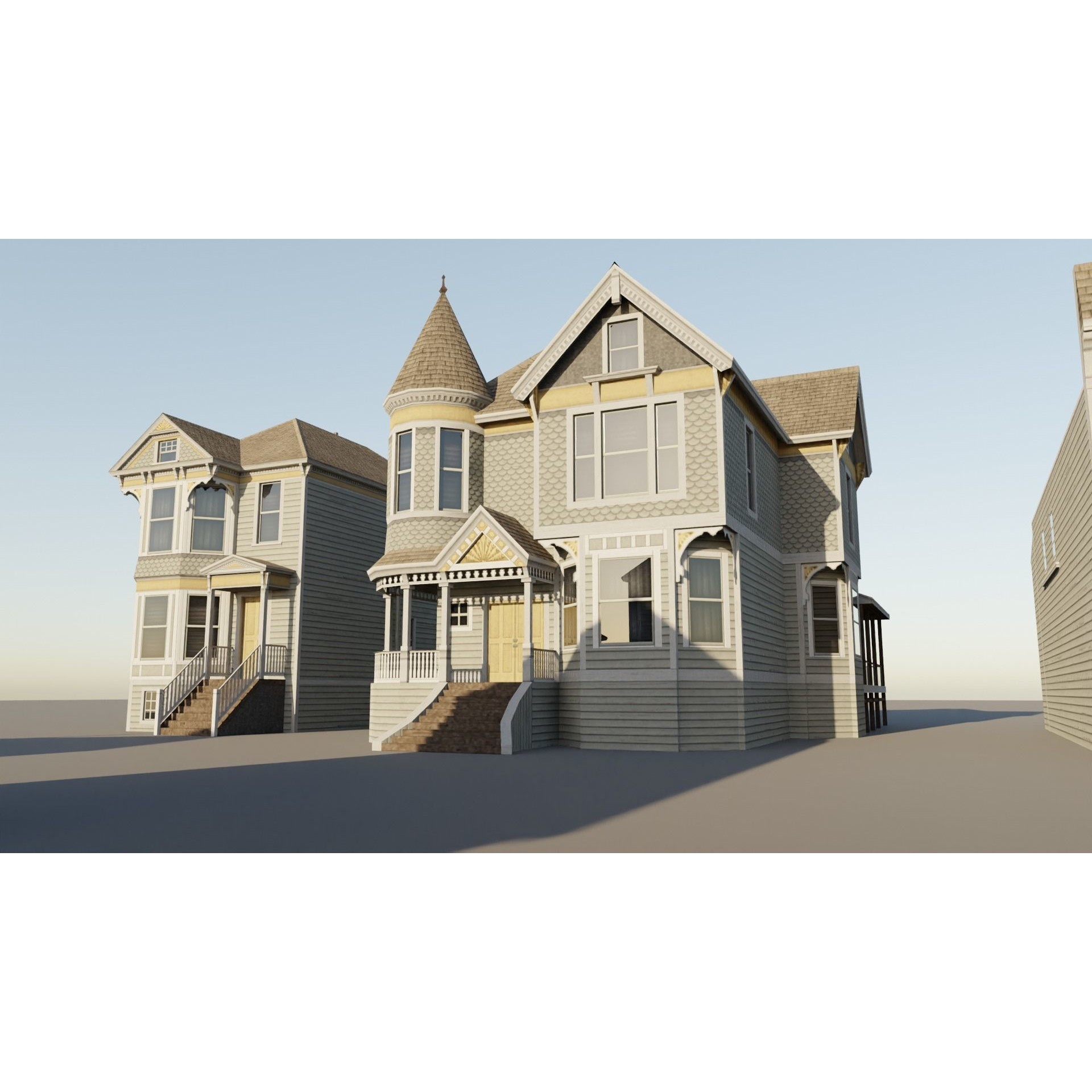 American Queen Anne Houses - Low-Poly Game-Ready 3D Model - View 3