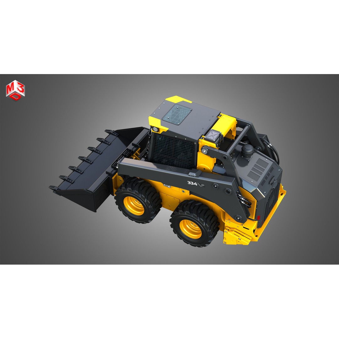 334 P-Tier Skid Steer Loader 3D Model – High Poly PBR Asset, FBX, OBJ