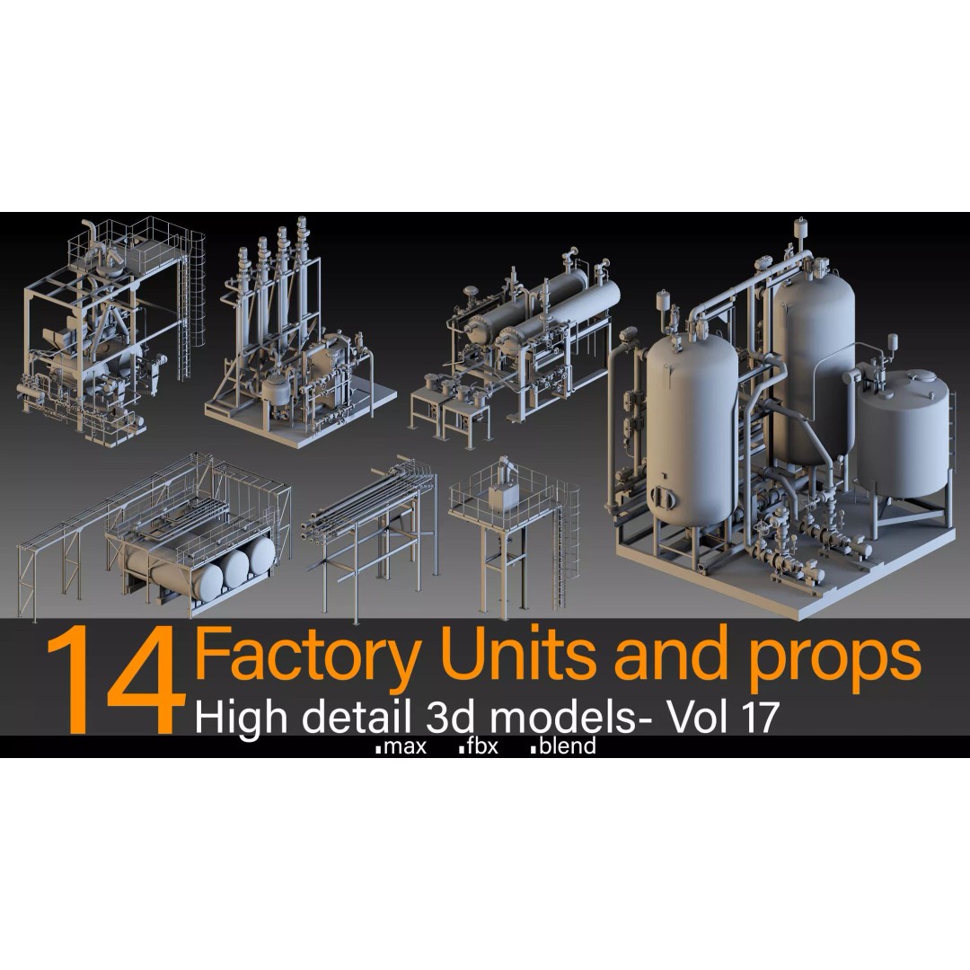 Factory Units and Props 3D Model – High Detail Industrial Assets, FBX, Blender - View 2