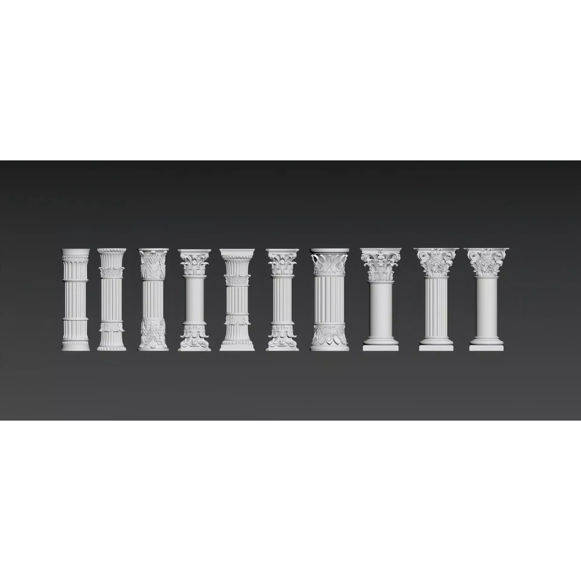 European-Style Plaster Column - Decorative 3D Model - View 6