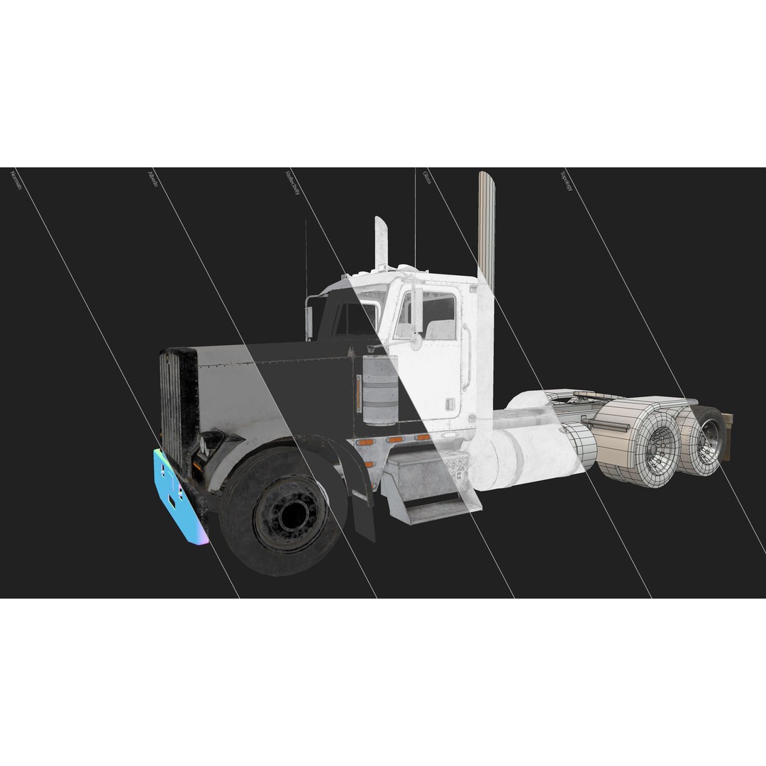 Semi Truck Day Cab 3D Model – Low Poly Game Ready Asset, FBX