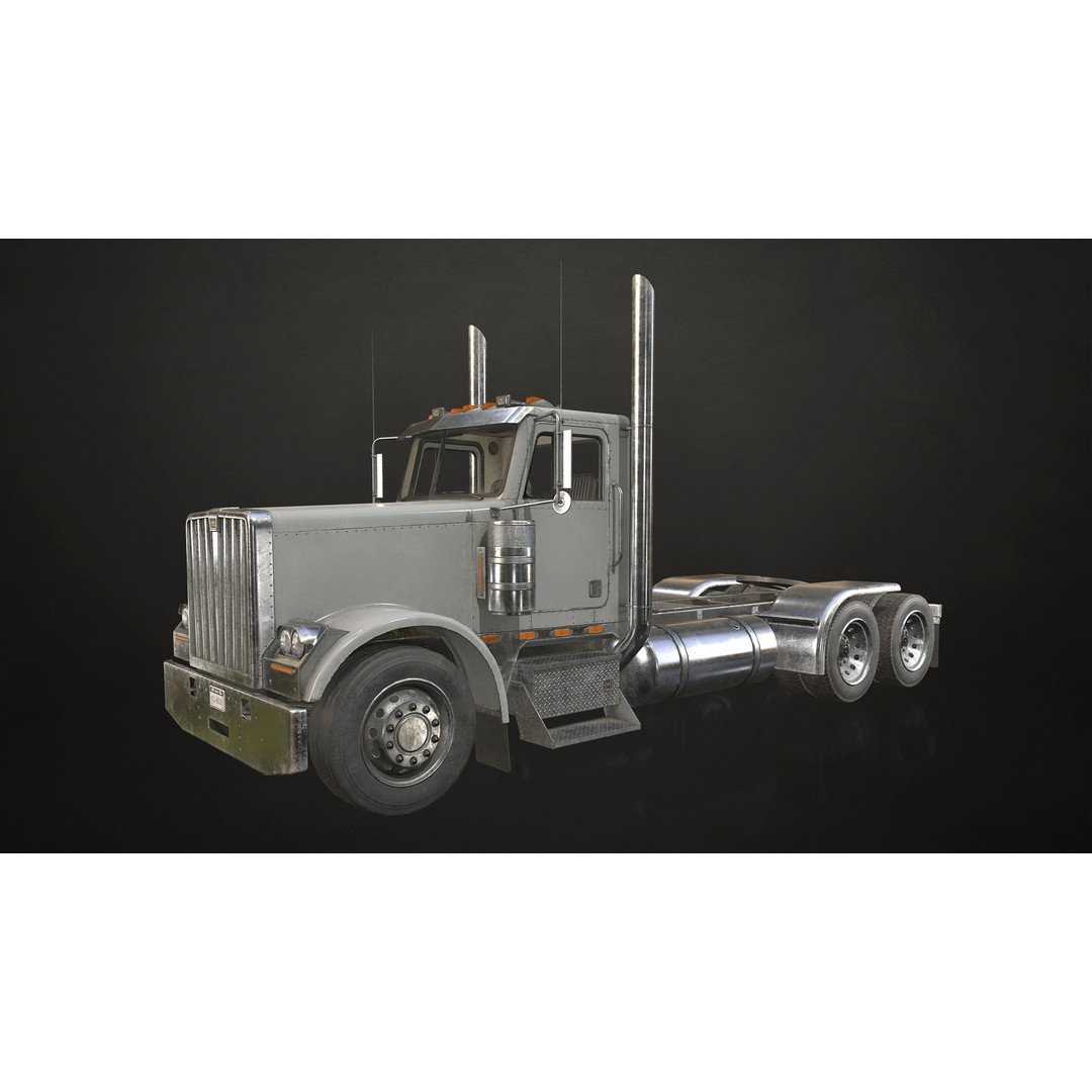 Semi Truck Day Cab 3D Model – Low Poly Game Ready Asset, FBX - View 3