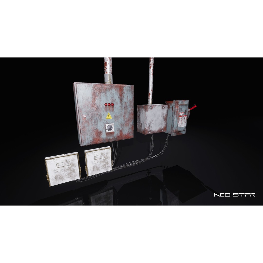 Rusty Electrical Boxes 3D Model – Low Poly Industrial Props, FBX - View 10