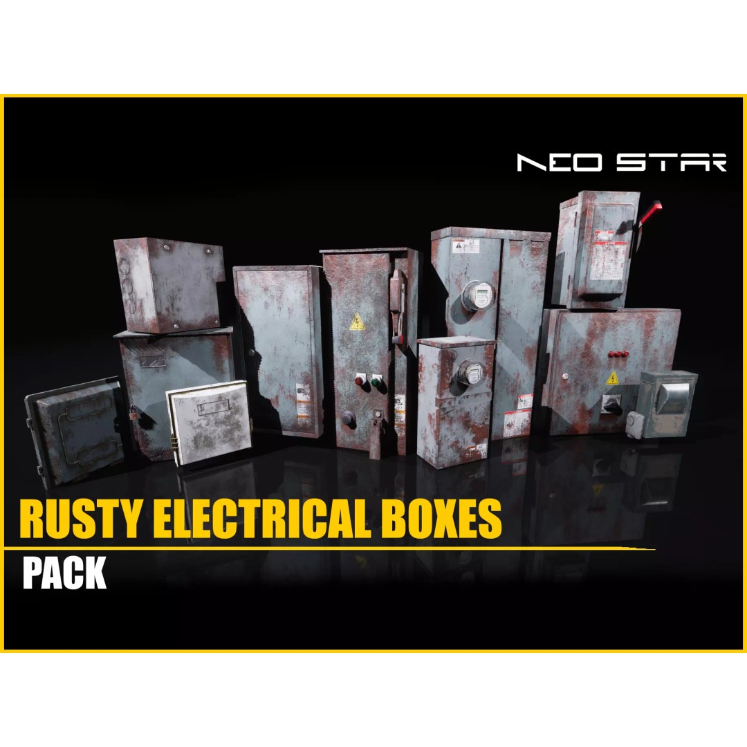 Rusty Electrical Boxes 3D Model – Low Poly Industrial Props, FBX - View 2