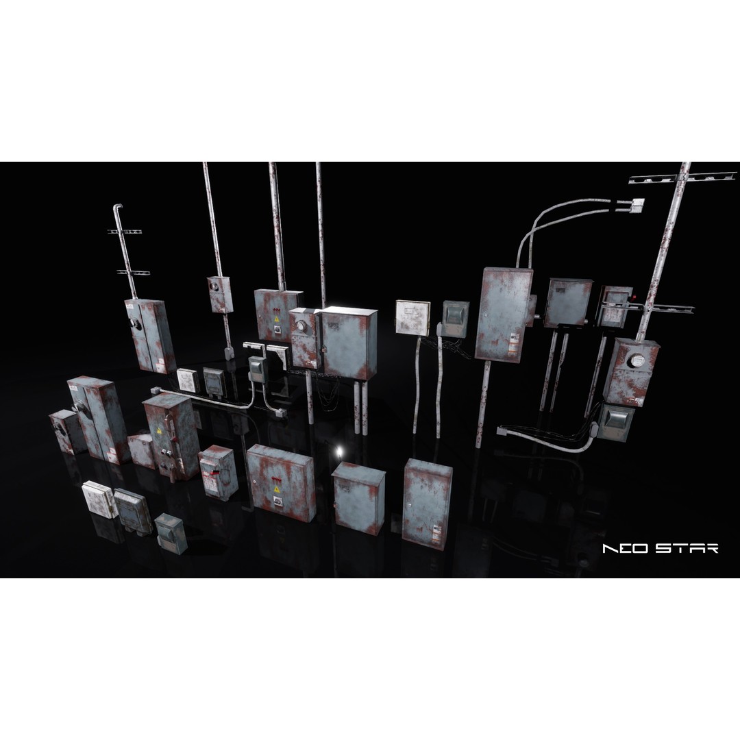 Rusty Electrical Boxes 3D Model – Low Poly Industrial Props, FBX - View 5